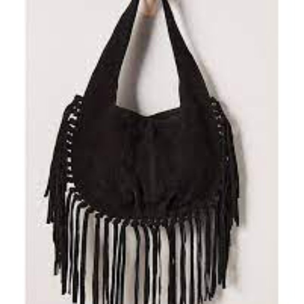 NWT Free People Riley Black Suede Fringe Bag Boho Bohemian Western